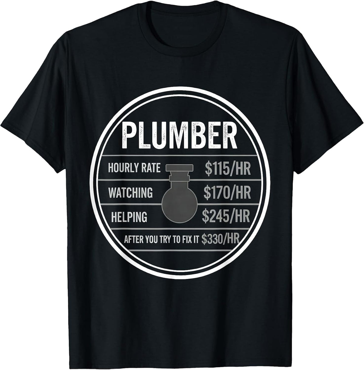 Men's Funny Plumber Hourly Rate Occupational Humor T-Shirt - Black