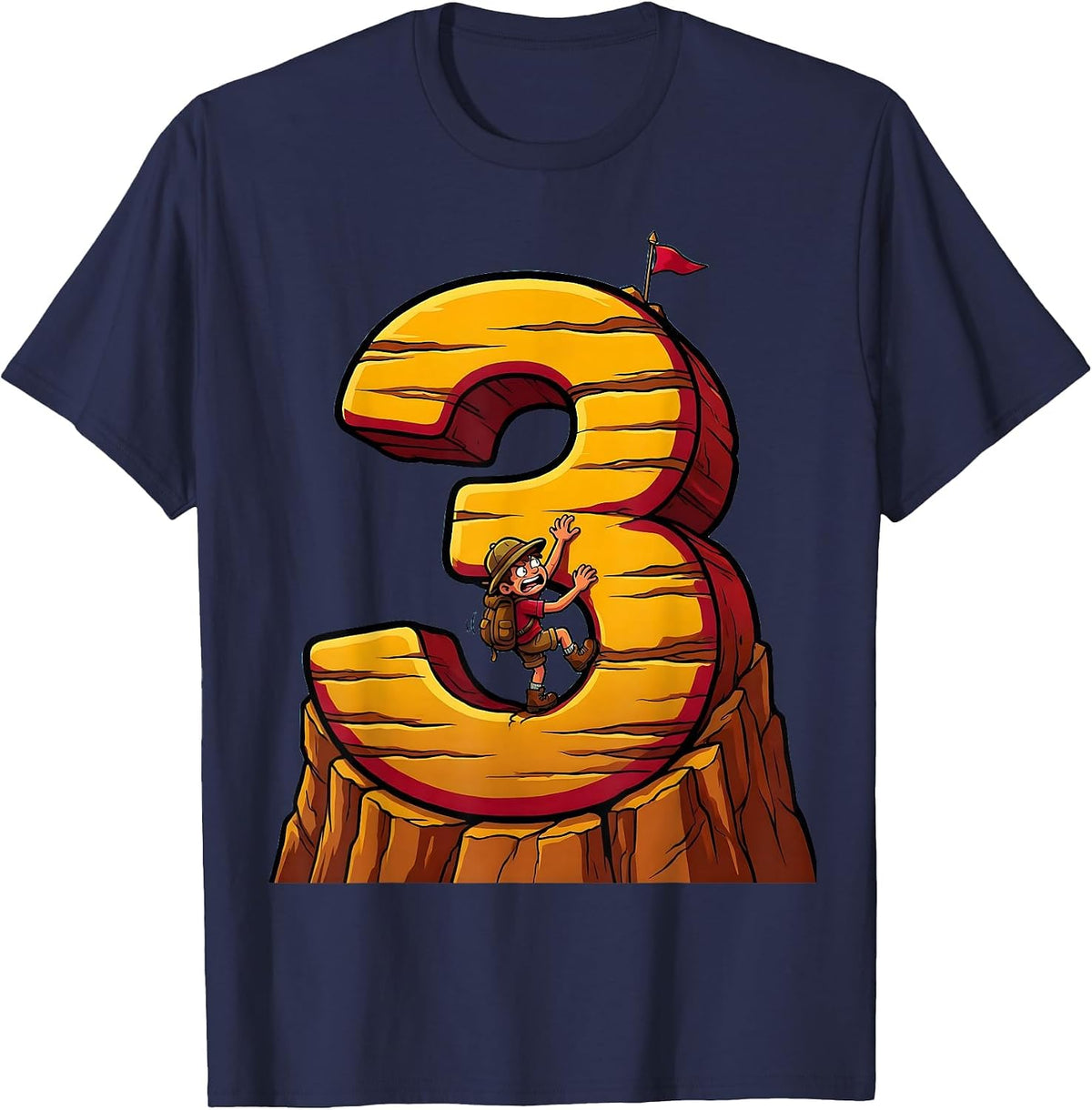 Third Grade Tiny Explorer Climbing Number Three T-Shirt - Navy Blue