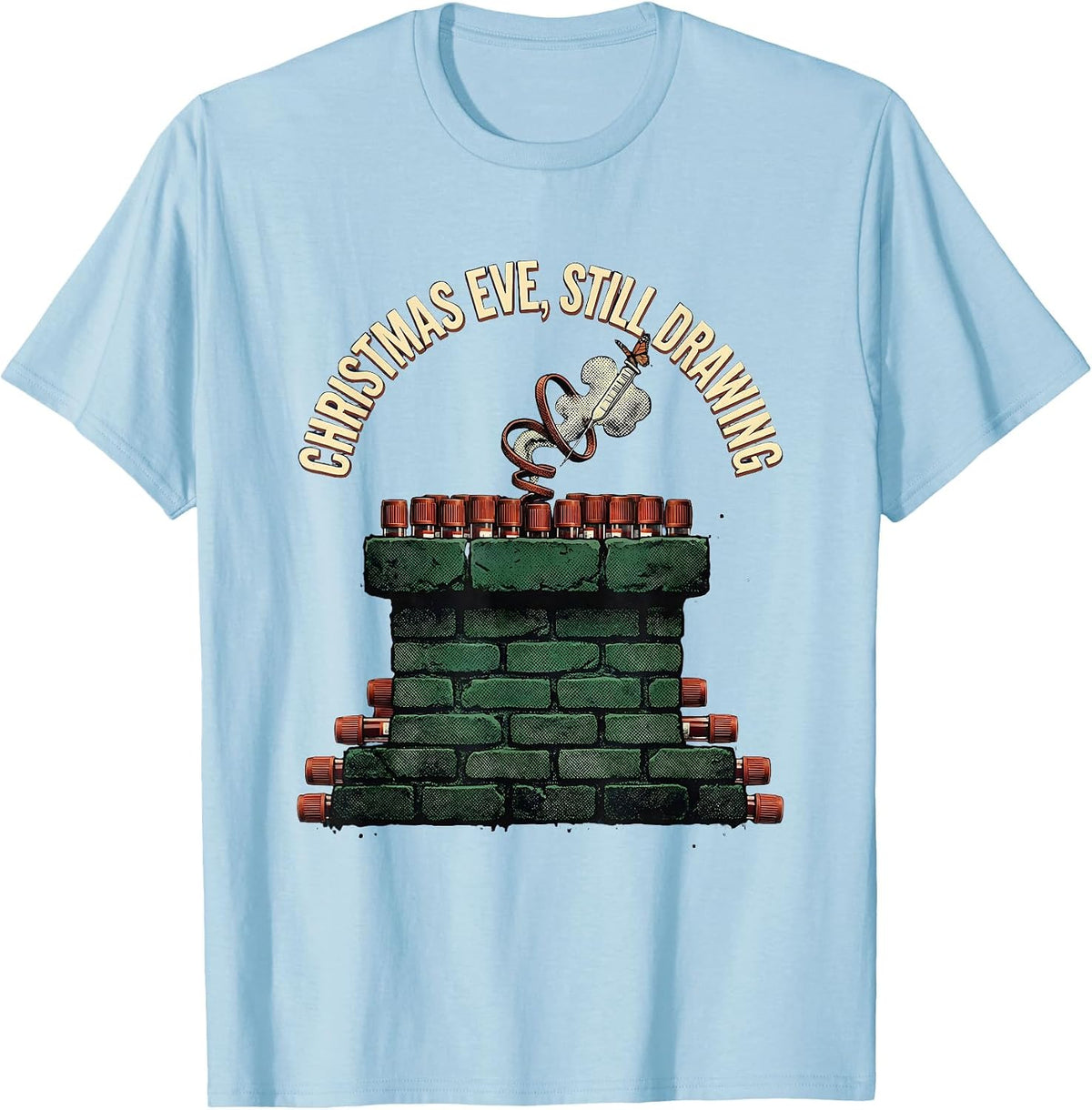 Men's Christmas Eve Still Drawing Vintage Phlebotomist Holiday T-Shirt - Baby Blue