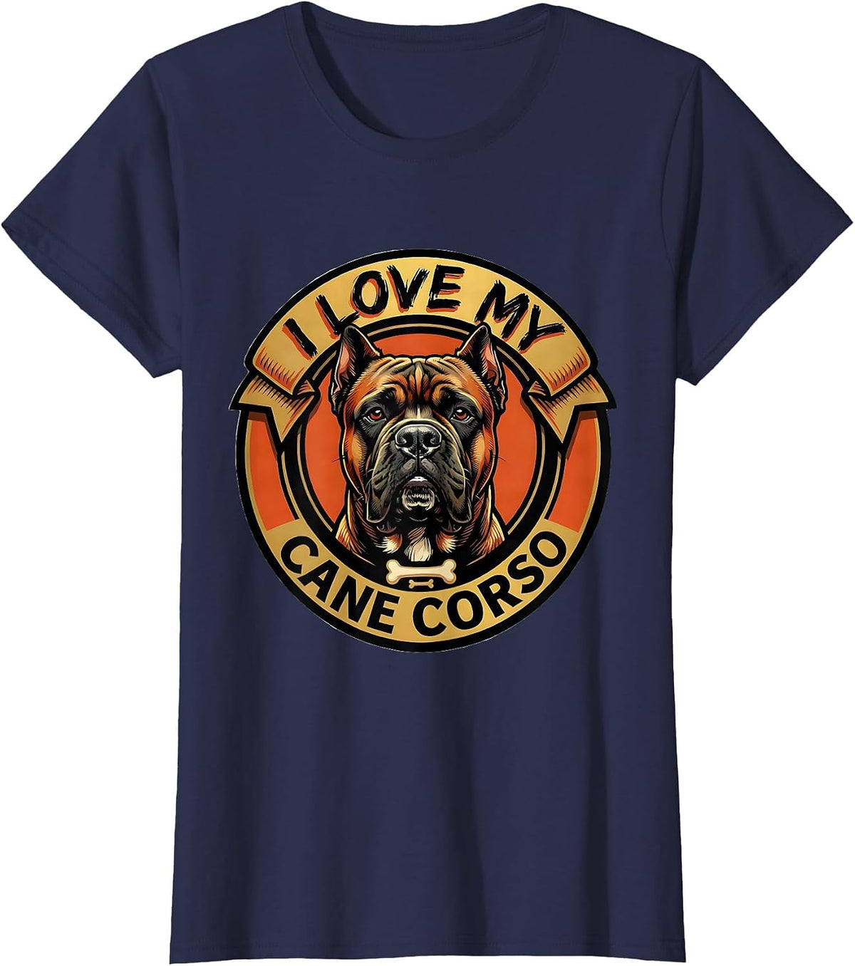 Women's I Love My Cane Corso Sign Painter Showcard Dog Owner Pride T-Shirt - Navy Blue