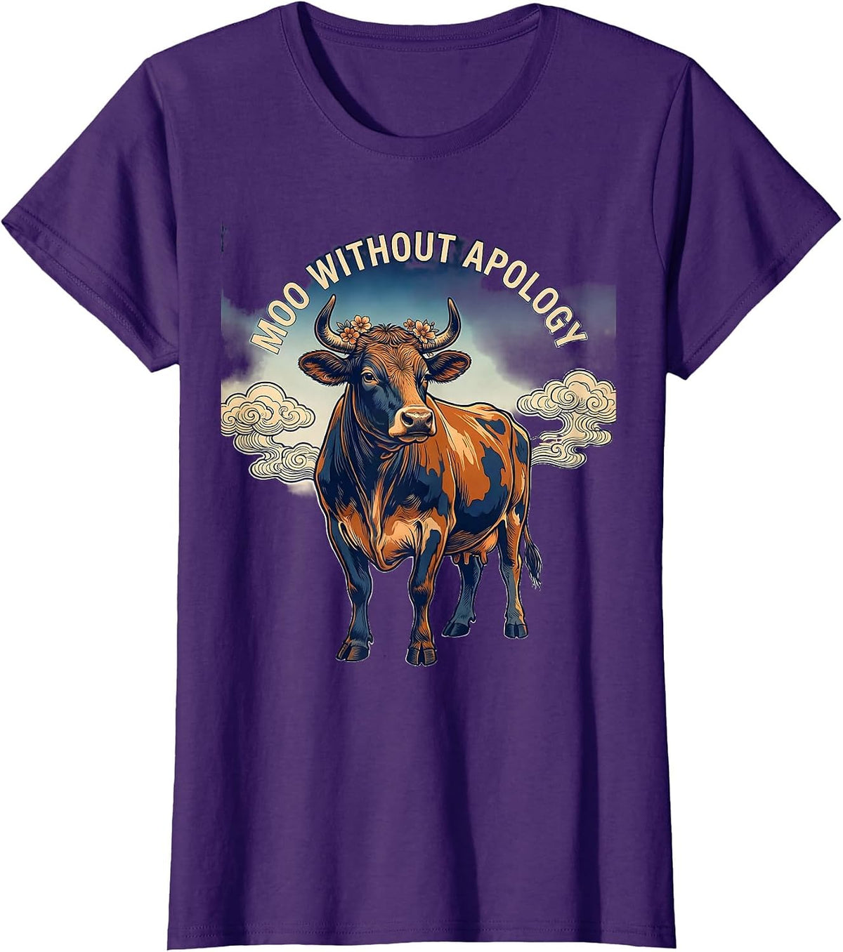 Women's Moo Without Apology Cow Lover Design T-Shirt - Purple