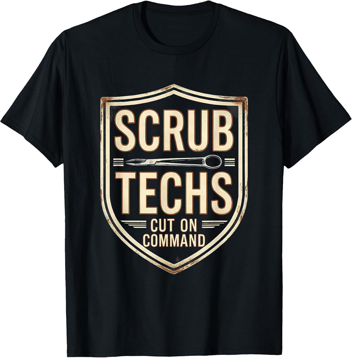 Men's Scrub Techs Cut On Command Vintage Surgical Tech Humor T-Shirt - Black