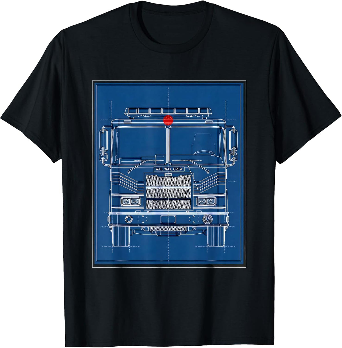 Men's Wail Wail Crew Technical Blueprint Firefighter Humor T-Shirt - Black