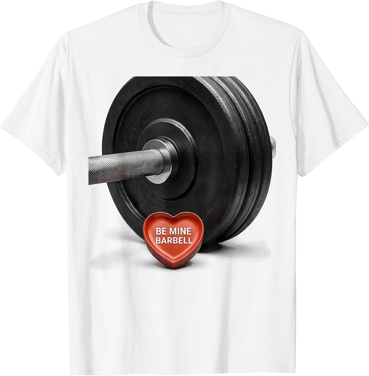 Men's Be Mine Barbell Funny Gym Valentines Day Weightlifting Humor T-Shirt - White