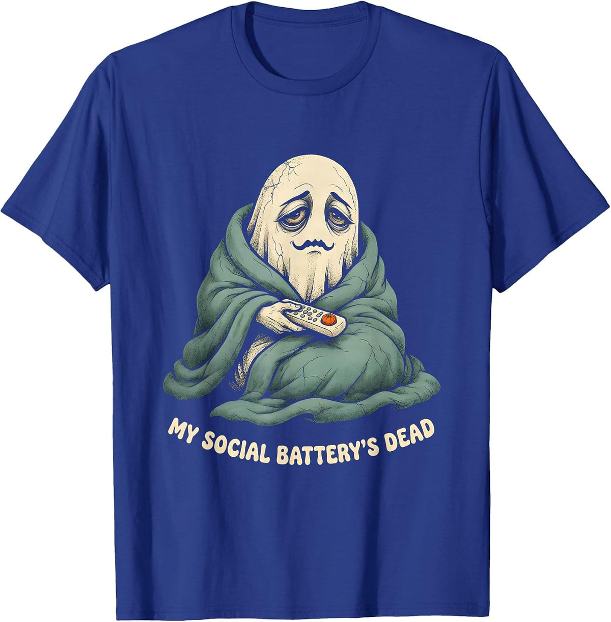 Men's MY SOCIAL BATTERY'S DEAD Funny Introvert Halloween T-Shirt - Royal Blue