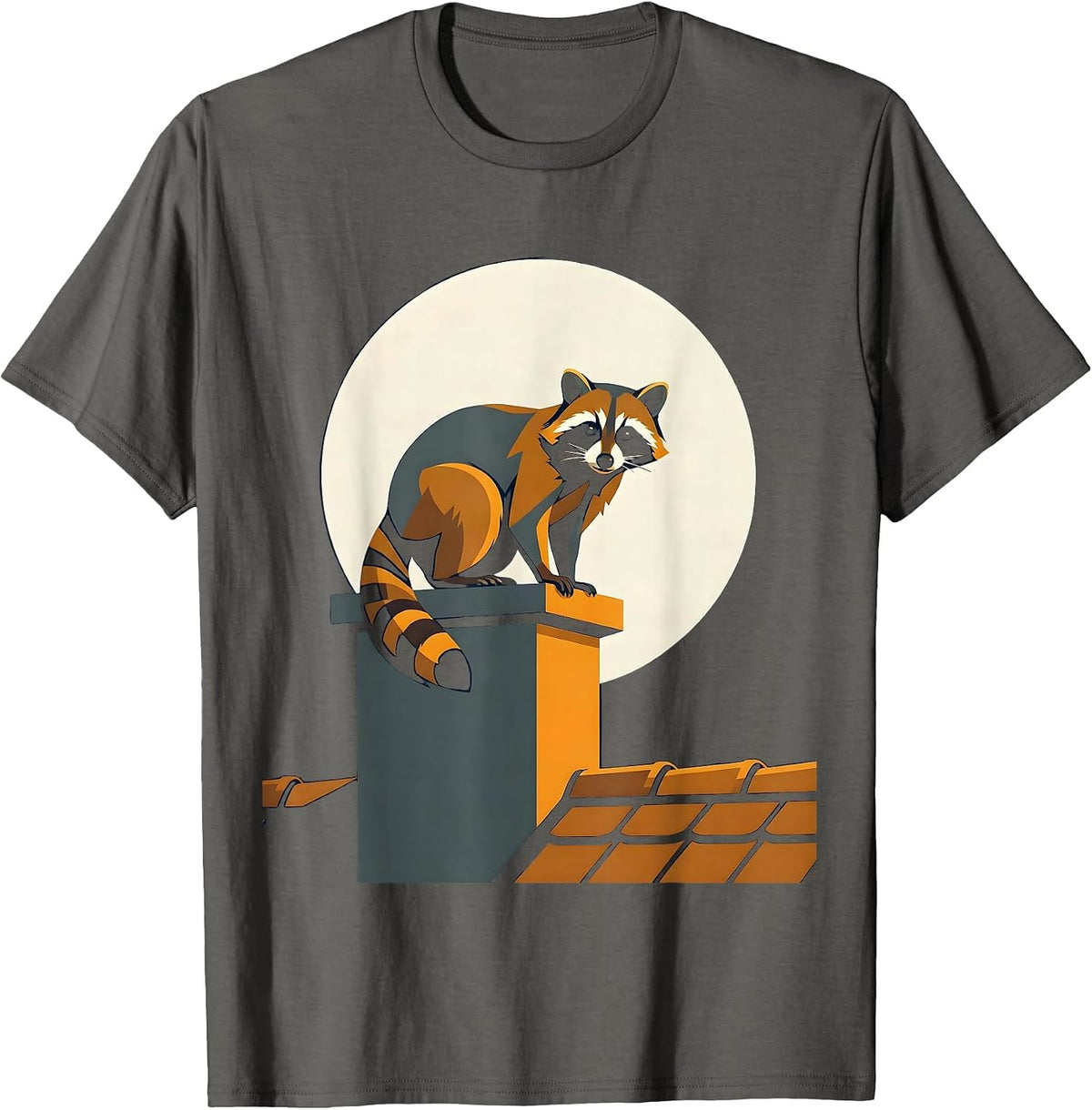 Men's Raccoon on Moonlit Rooftop Graphic Tee T-Shirt - Asphalt Grey