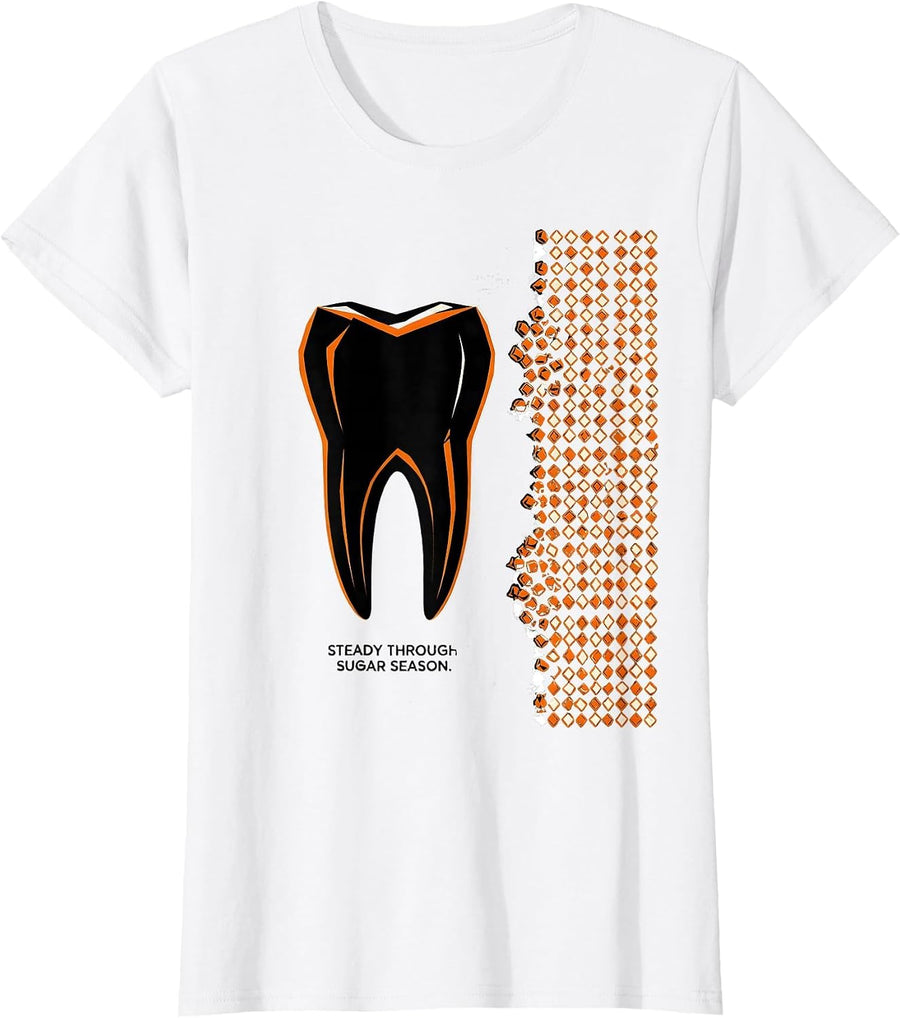 Women's Steady Through Sugar Season Geometric Dental Hygienist T-Shirt - White