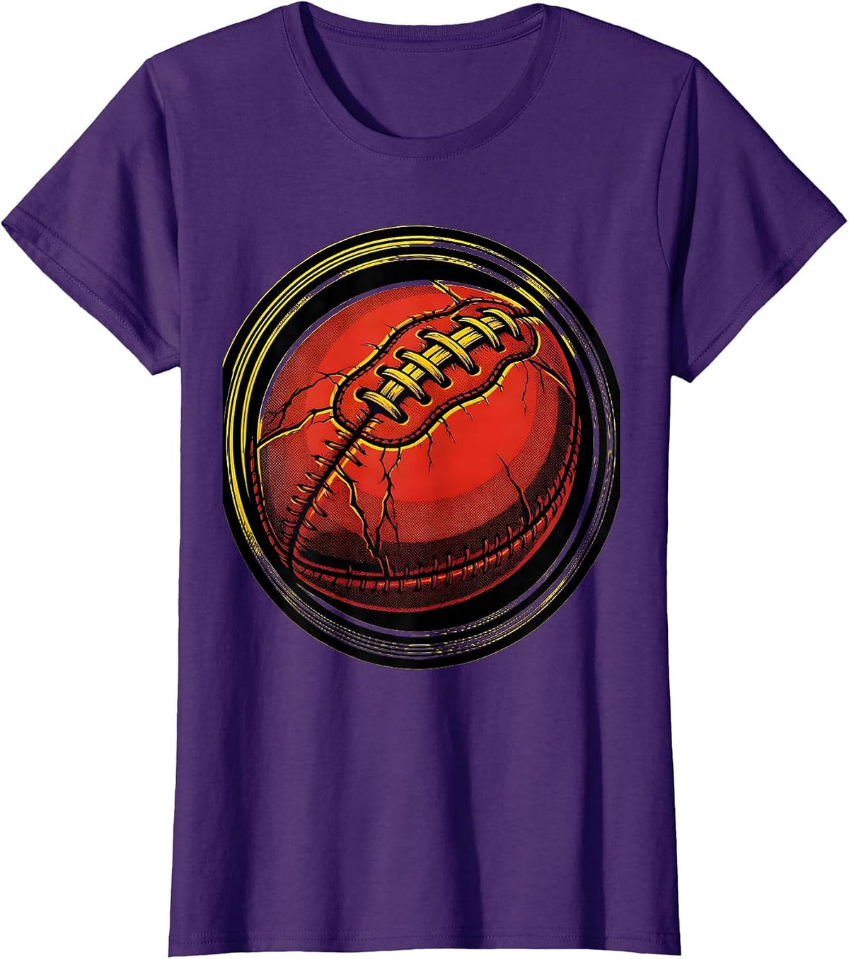 Women's Vintage Cracked Leather Rugby Ball Graphic T-Shirt - Purple