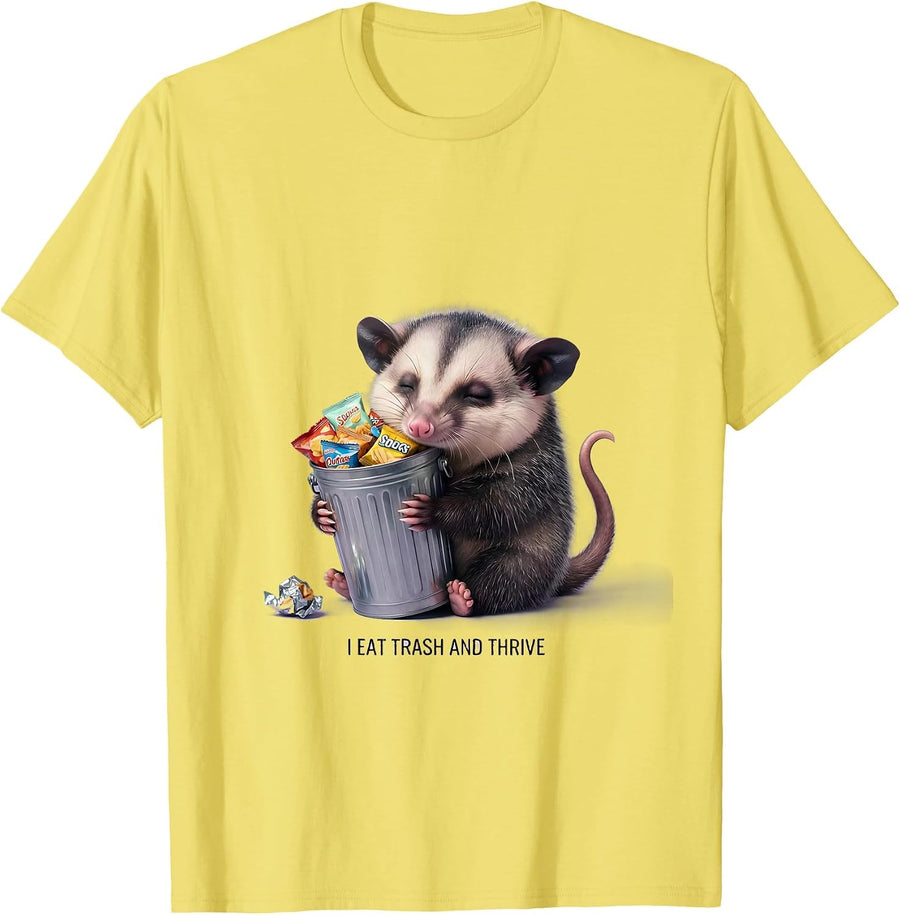 Men's I Eat Trash And Thrive Cute Kawaii Opossum Meme Humor T-Shirt - Lemon Yellow