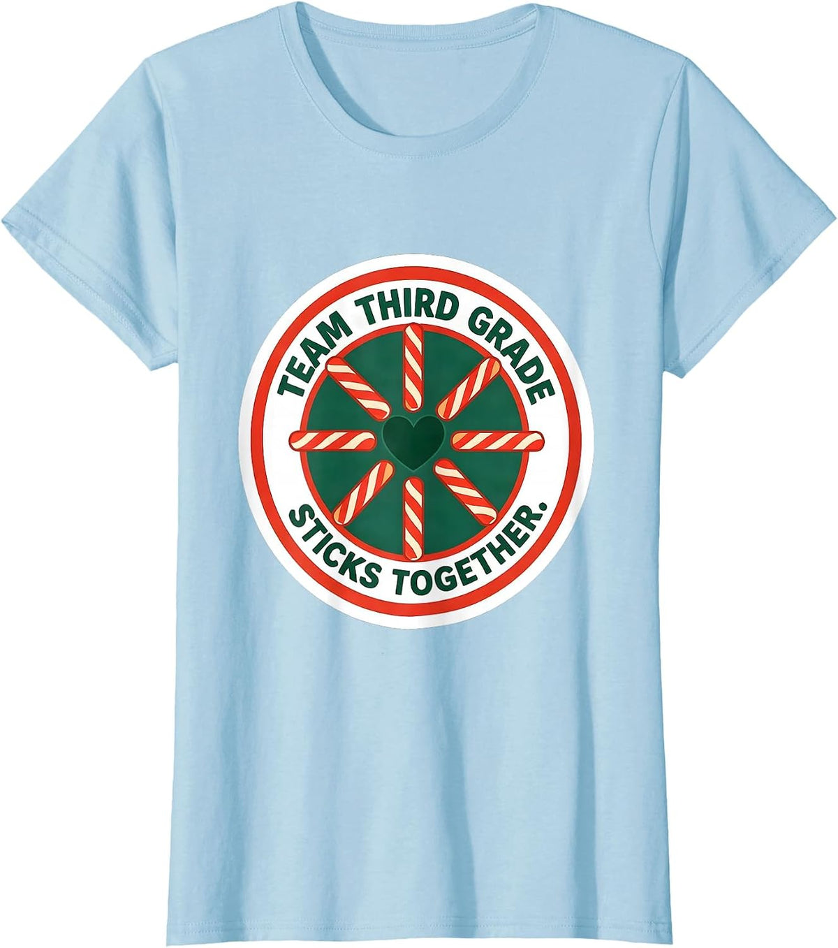 Women's Team Third Grade Sticks Together Christmas Candy Cane T-Shirt - Baby Blue