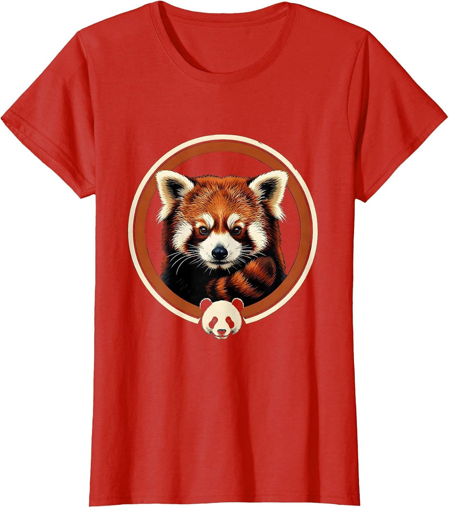 Women's Red Panda Badge Animal Lover Humor Funny Gift T-Shirt - Red