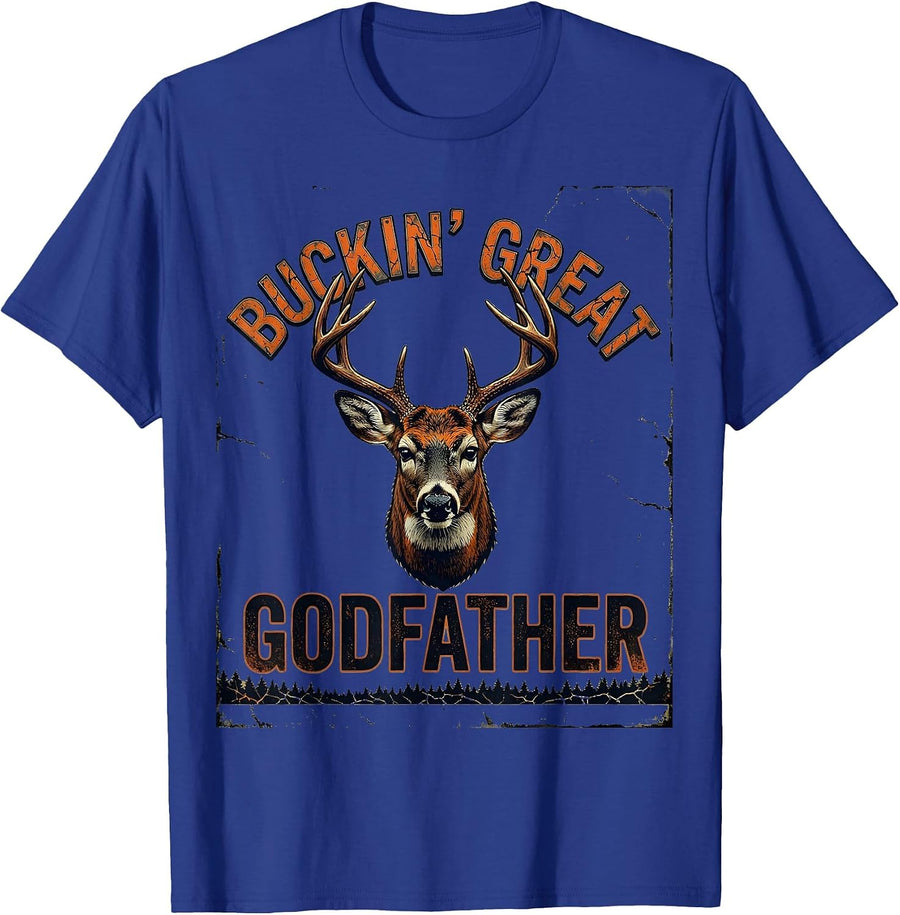 Buckin' Great Godfather Distressed Funny Deer Hunting Dad T-Shirt - Royal Blue