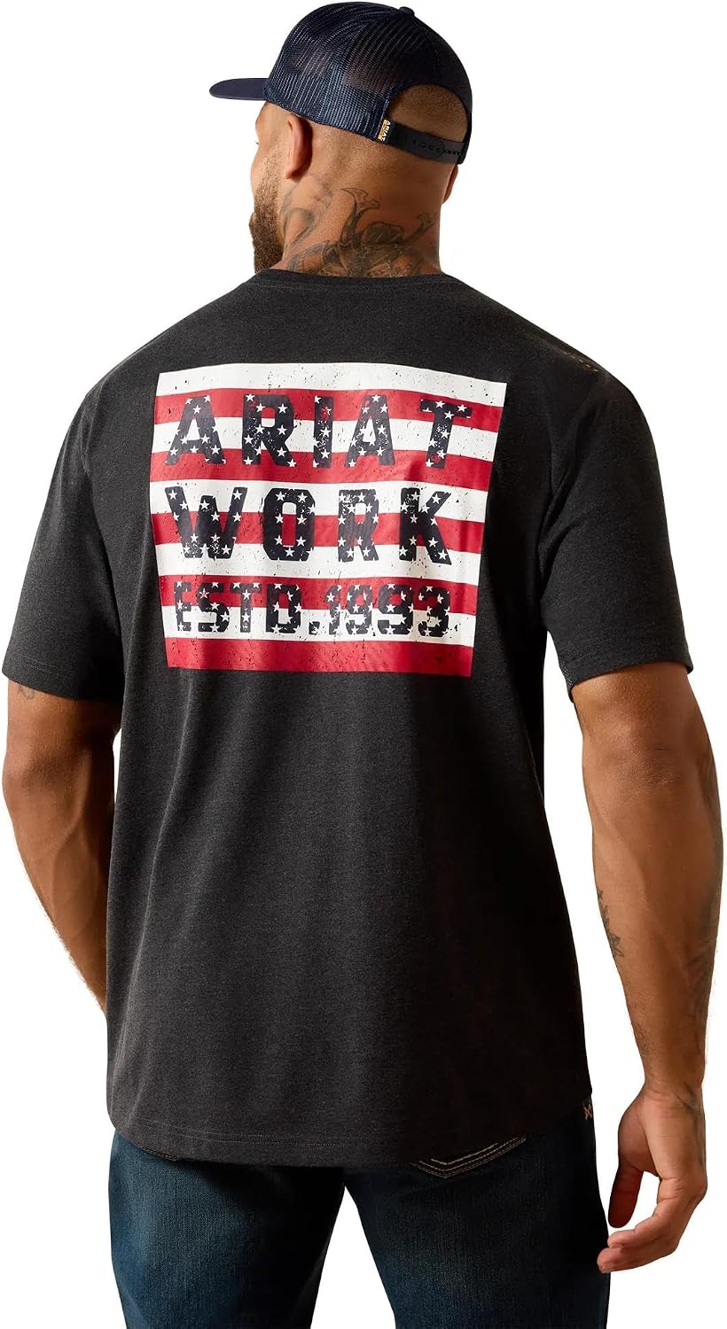 ARIAT Men's Rebar Workman Brickyard T-Shirt - Charcoal Heather & Usa