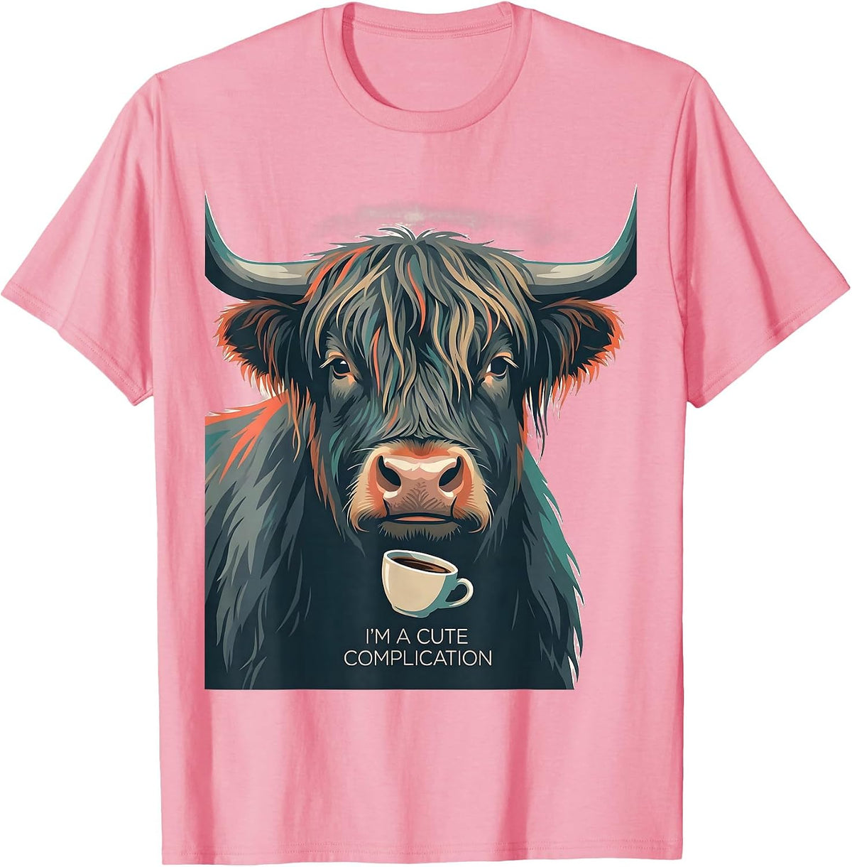 Men's I'm A Cute Complication Funny Highland Cow Coffee Lover T-Shirt - Pink