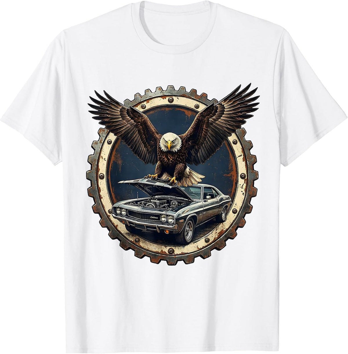 Men's Valley Forge Automotive Eagle Lifted Hood Graphic T-Shirt - White