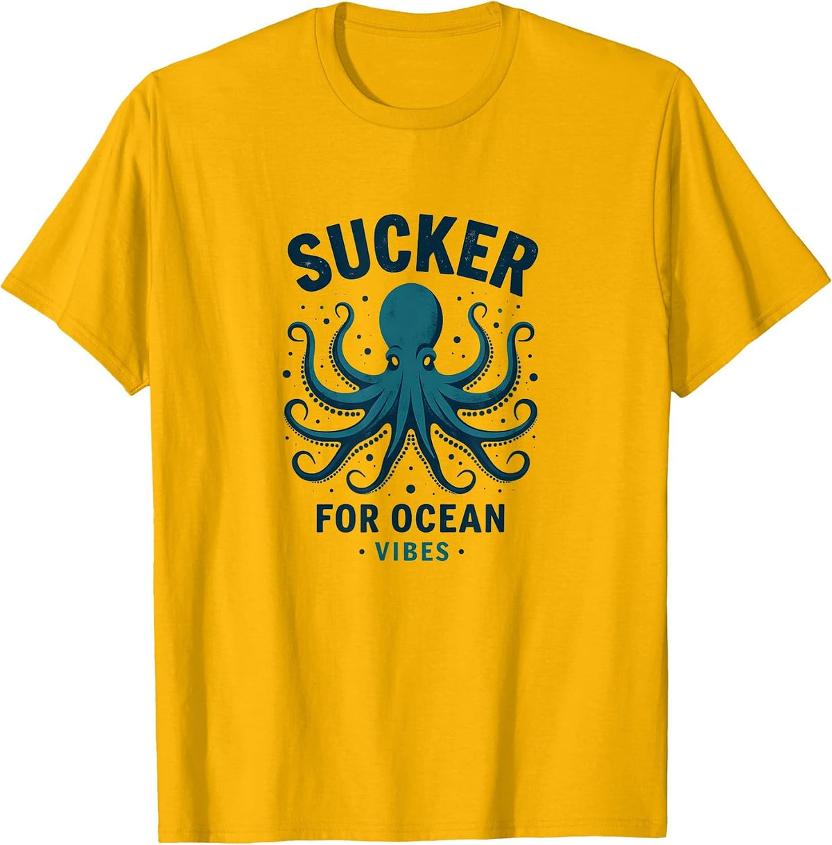 Sucker for Ocean Vibes Octopus Design T-Shirt - Golden Yellow