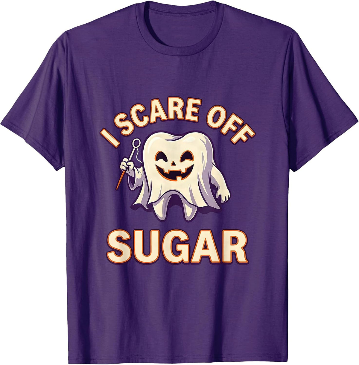Men's I Scare Off Sugar Funny Ghost Dentist Halloween Dental Pun T-Shirt - Purple
