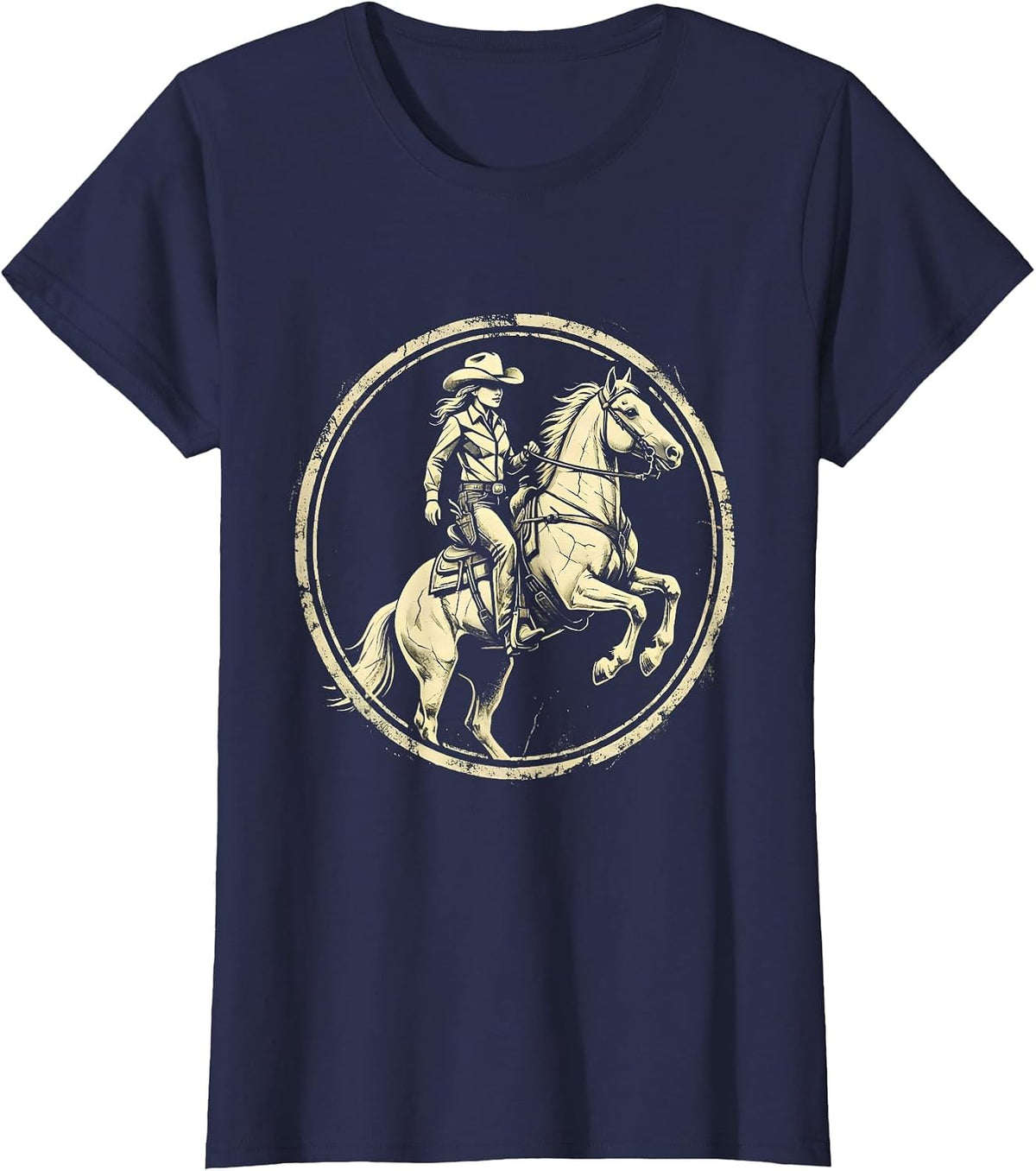 Women's Camo Rider Wild Horse Graphic Design T-Shirt - Navy Blue