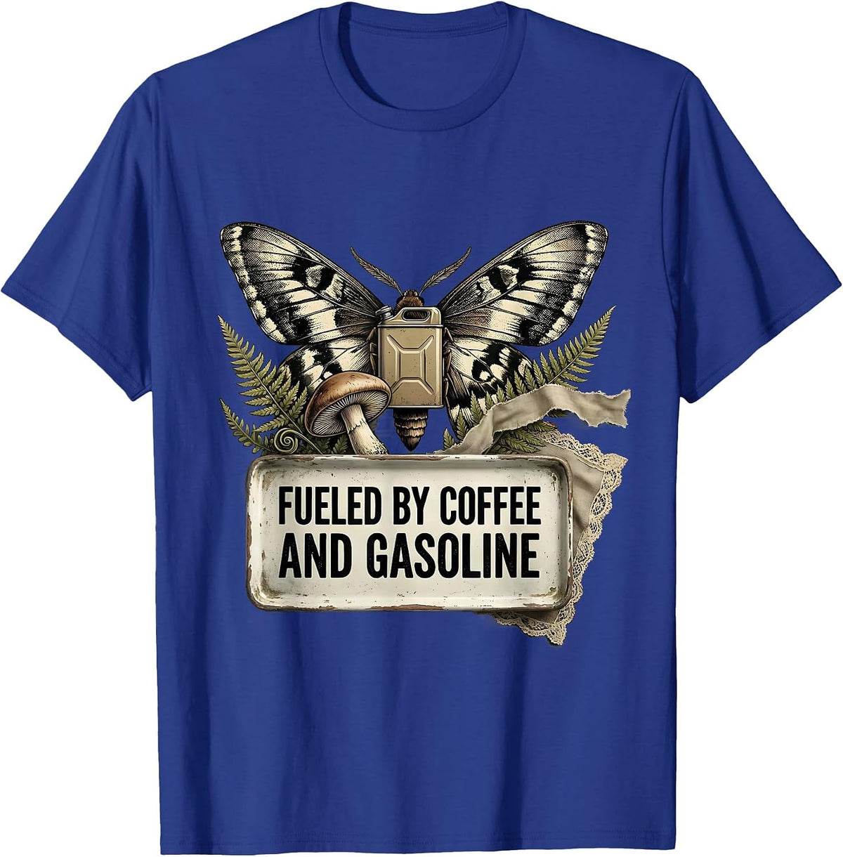 Fueled by Coffee and Gasoline Car Enthusiast Design T-Shirt - Royal Blue