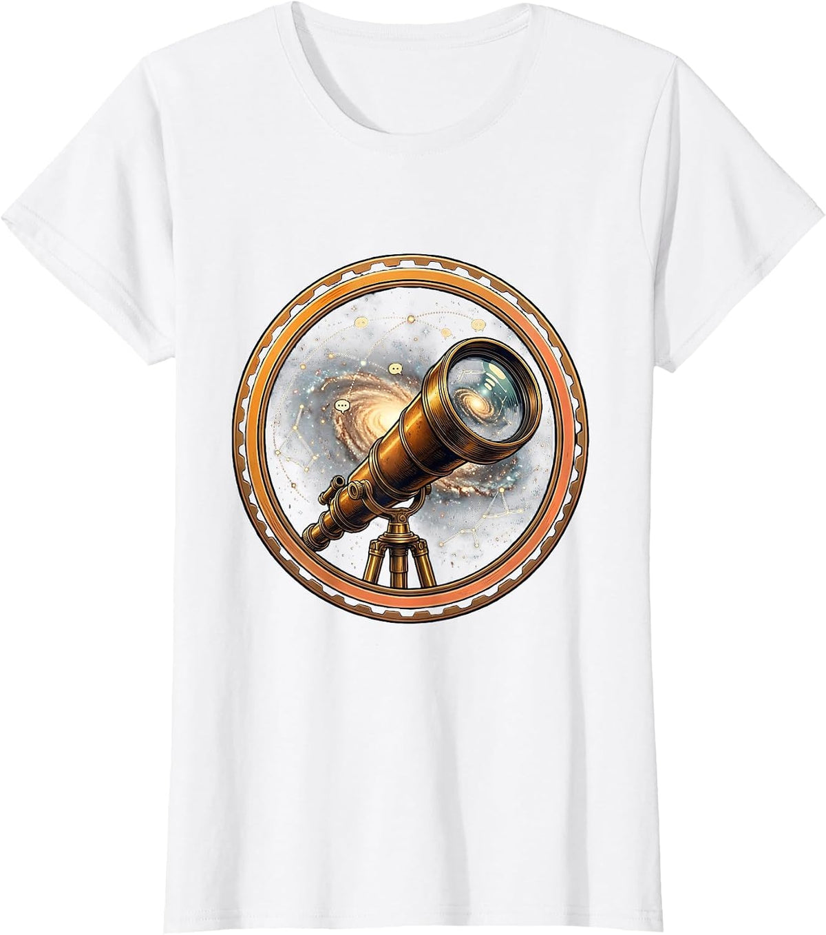 Telescope Galaxy of Letters Astronomy Art T-Shirt - White