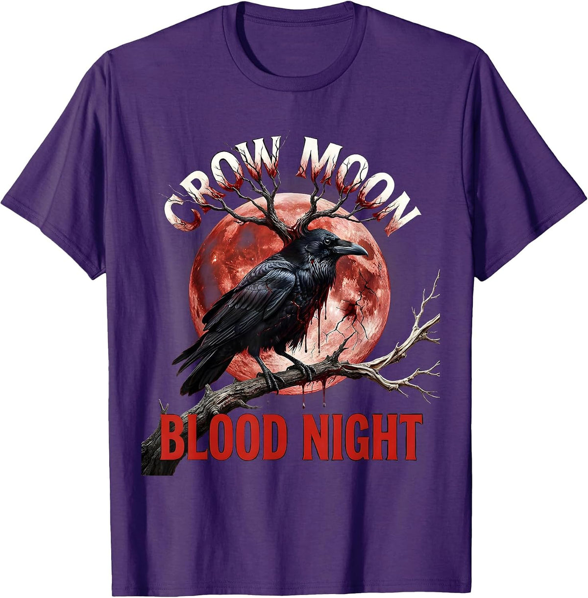 Crow Moon Blood Night Gothic Halloween Design T-Shirt - Purple