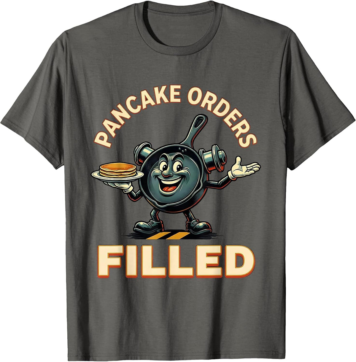 Pancake Orders Filled Retro Football Lineman Humor Gift T-Shirt - Asphalt Grey