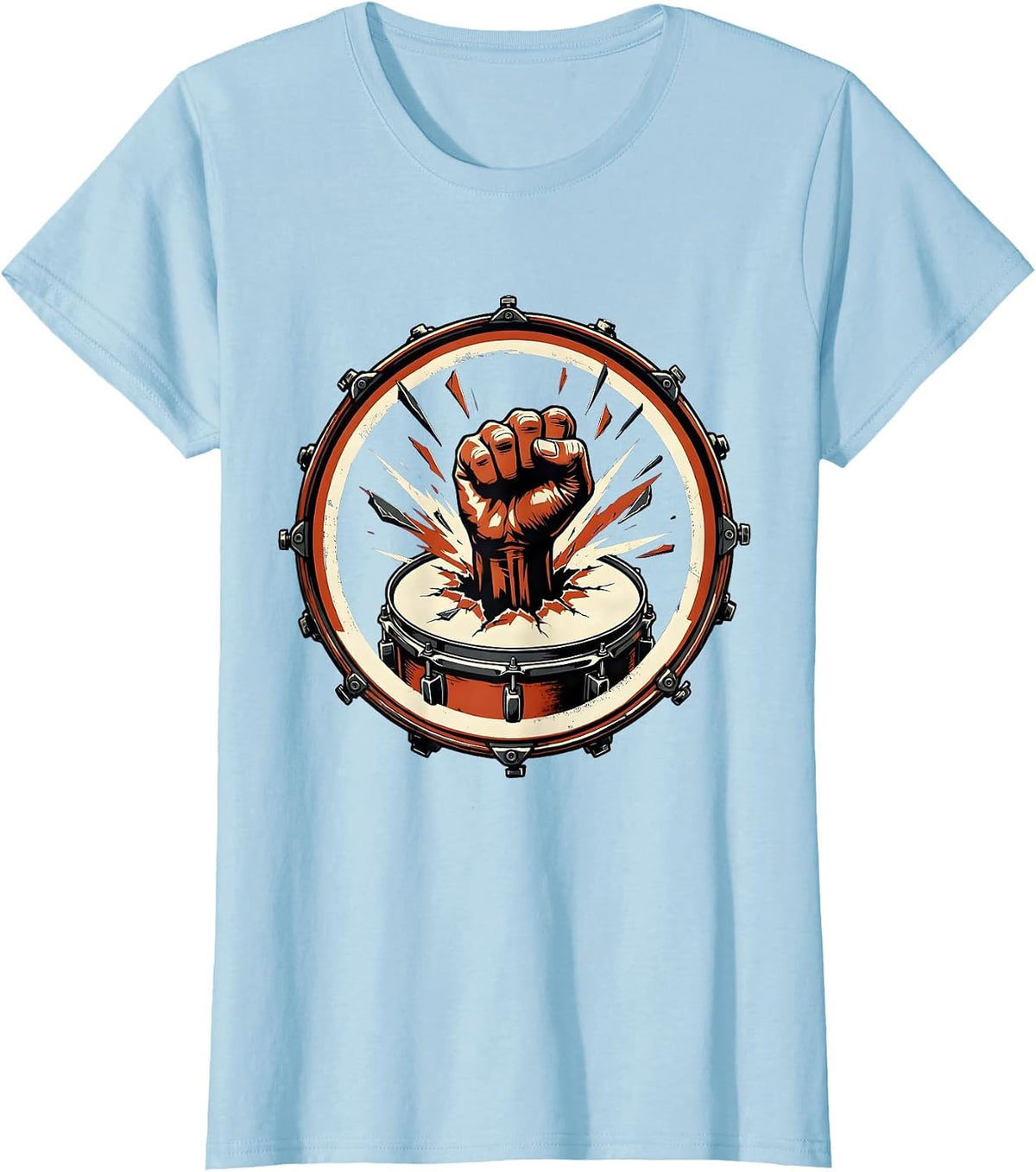 Women's Fist Through Bass Drum Rock Music Graphic T-Shirt - Baby Blue