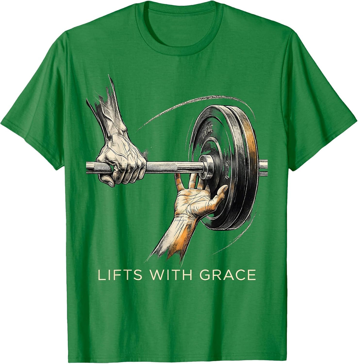 Men's Lifts With Grace Christian Gym Faith Motivation Weightlifter T-Shirt - Kelly Green