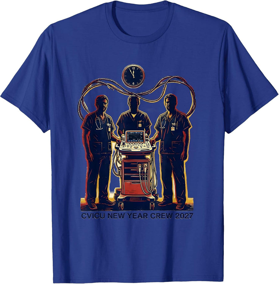 CVICU New Year Crew 2027 Humor ICU Nurse Crew New Year Eve T-Shirt - Royal Blue