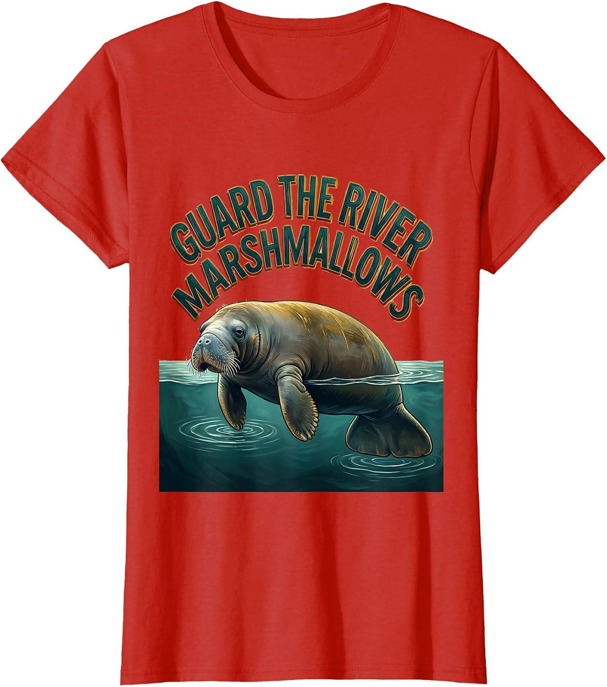 Guard The River Marshmallows Funny Manatee Lover Wildlife T-Shirt - Red