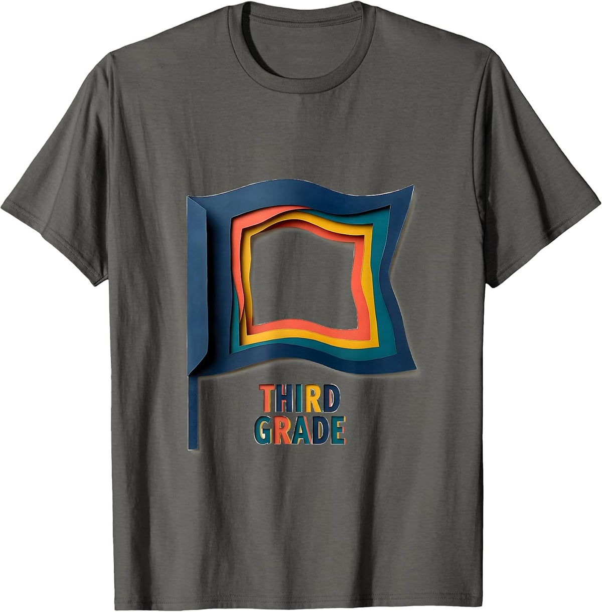 Third Grade Paper Cutout Pennant Back To School Girl Teacher T-Shirt - Asphalt Grey