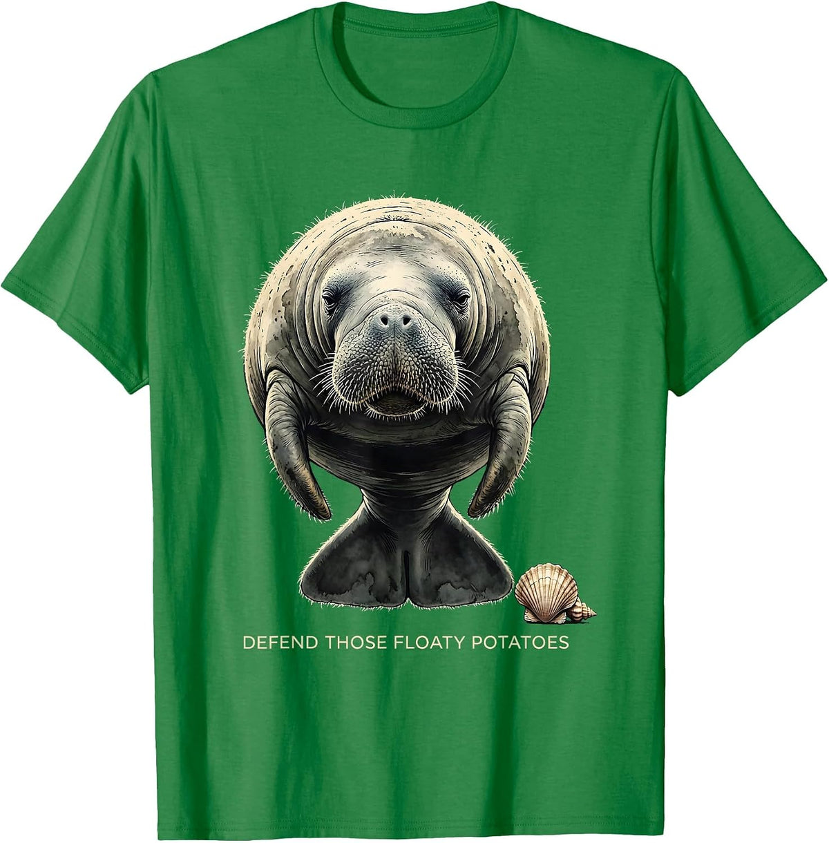 Men's Defend Those Floaty Potatoes Funny Manatee Lover Sea Animal T-Shirt - Kelly Green