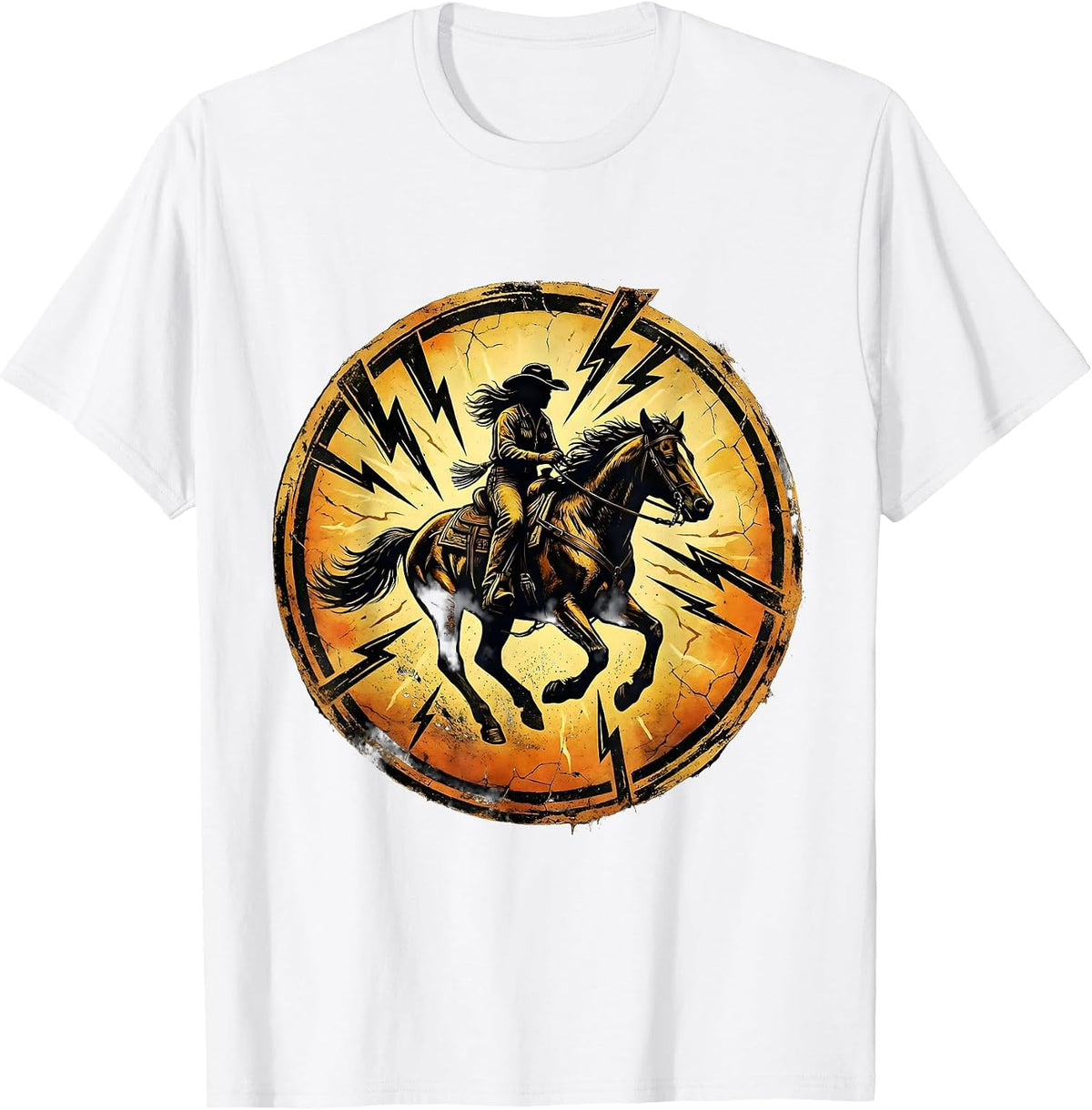 Men's Cowgirl Riding Bareback Through Lightning Storm T-Shirt - White