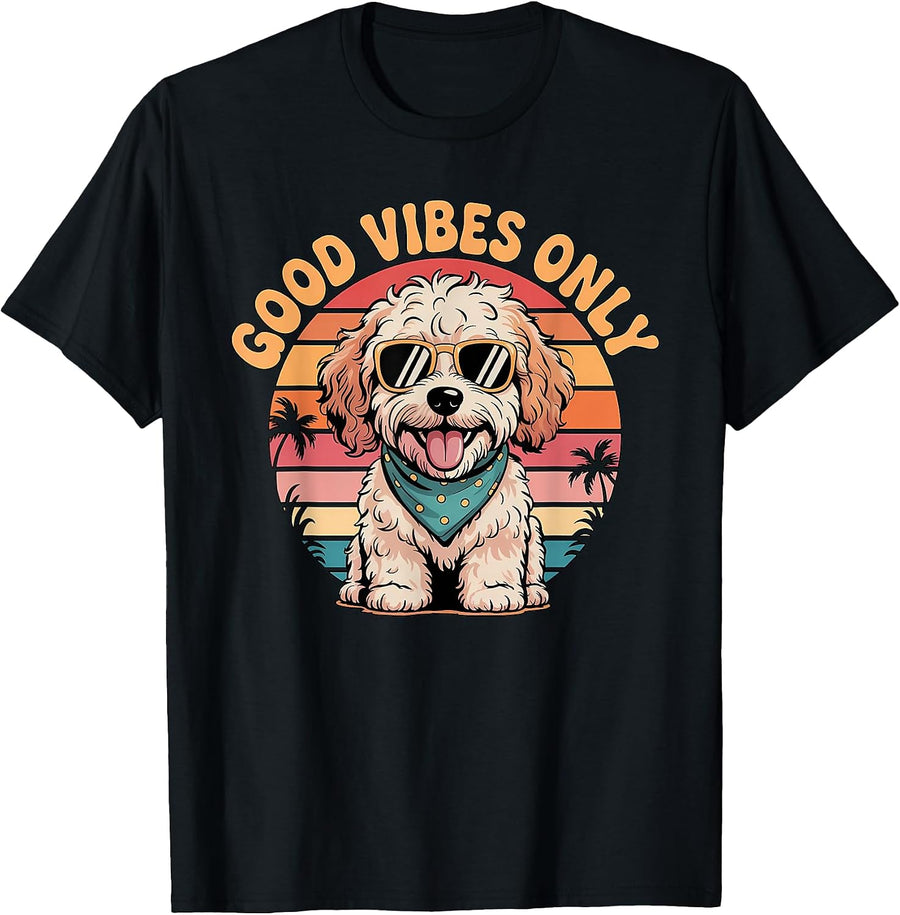 Cockapoo Puppy Retro Sunset Vibes Dog Lover T-Shirt, Men, Black, Small - As Pictured