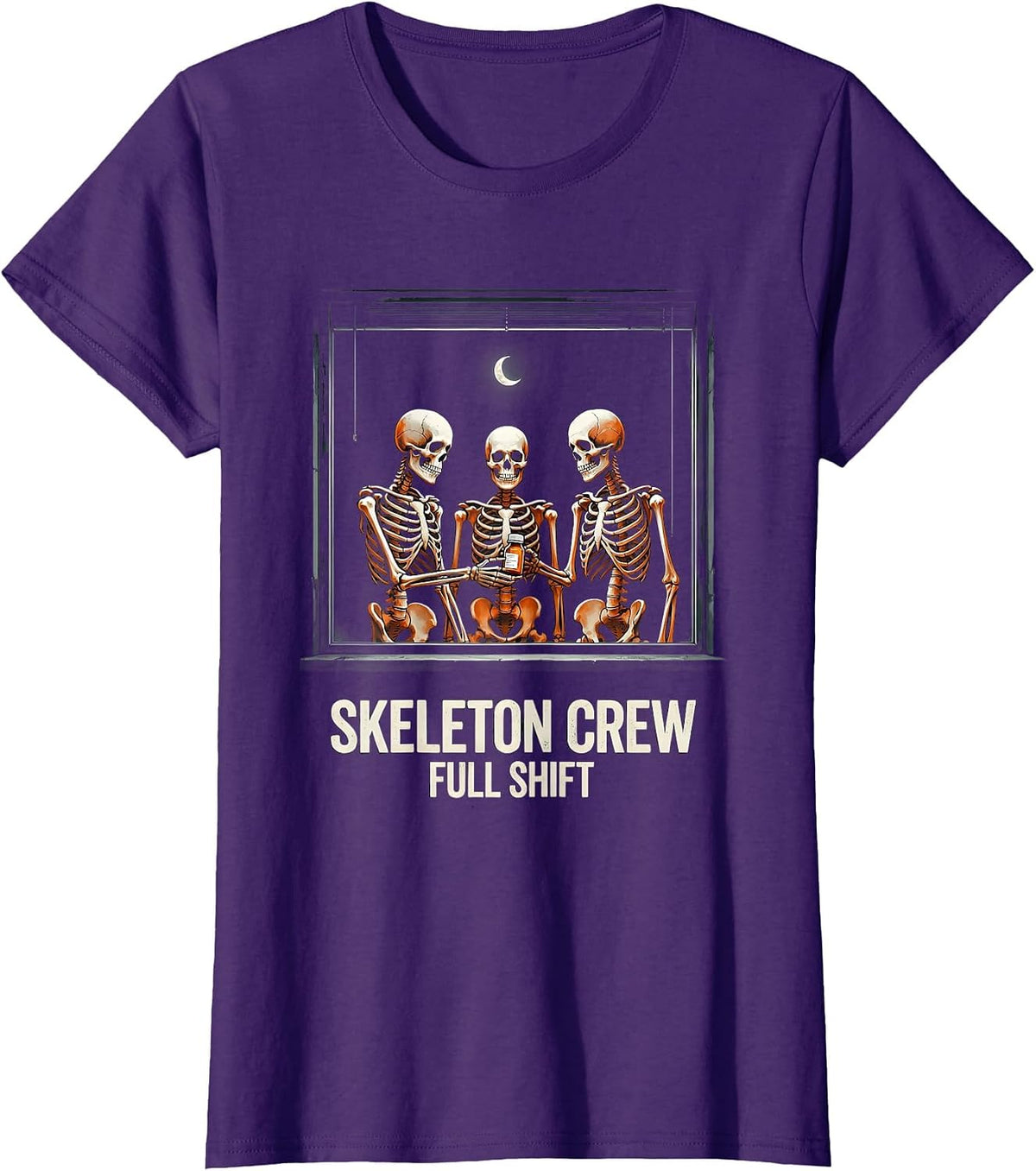 Women's Skeleton Crew, Full Shift Funny Pharmacy Tech Halloween T-Shirt - Purple