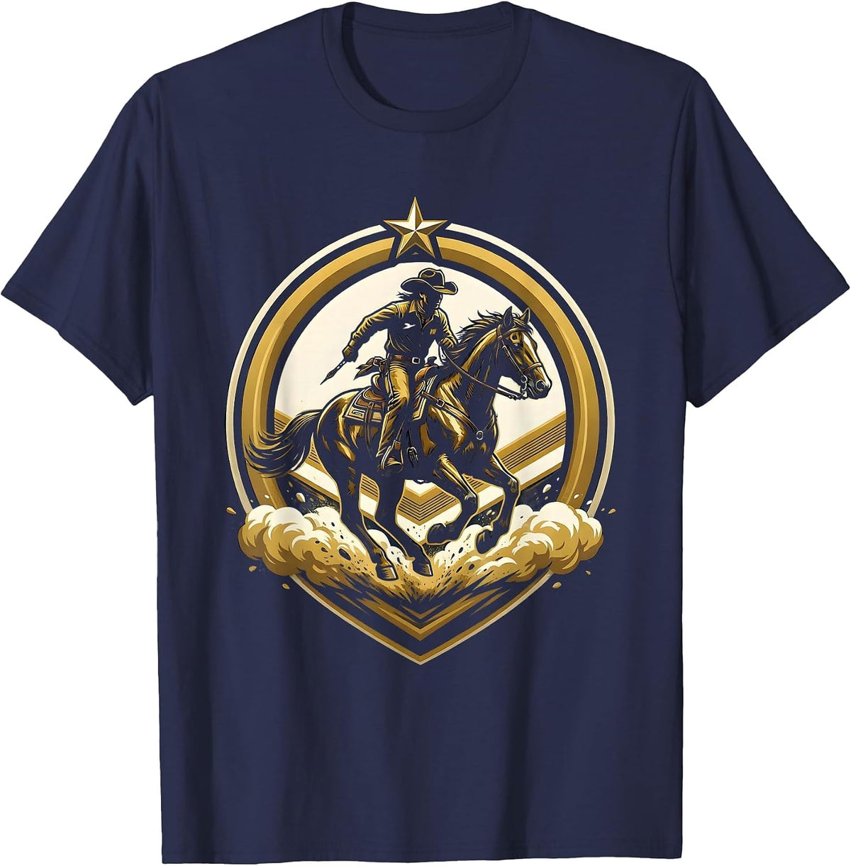 Boy on Horseback Dusty Trail Cowboy Graphic T-Shirt - Navy Blue