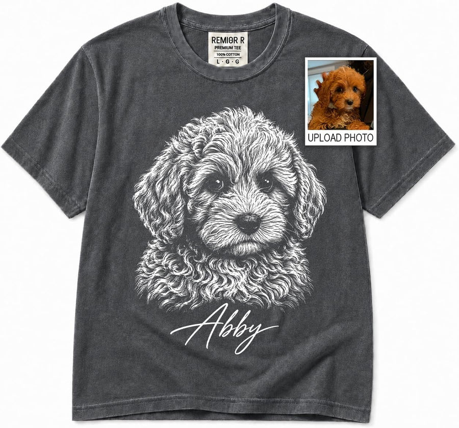 Personalized Cavapoo Shirt from Photo, Custom Dog Portrait T-Shirt with Name, Cavapoo Mom Dad Gift, Pet Owner Memorial Tee