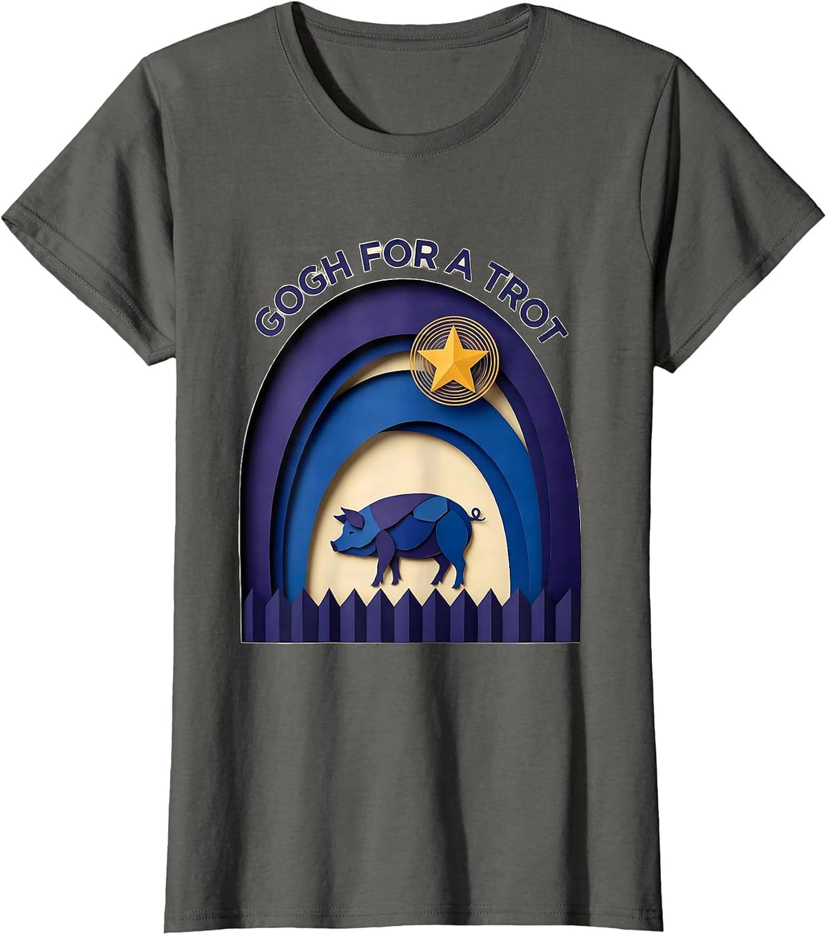 Women's Gogh For A Trot Paper Cutout Van Gogh Art Parody Animal T-Shirt - Asphalt Grey