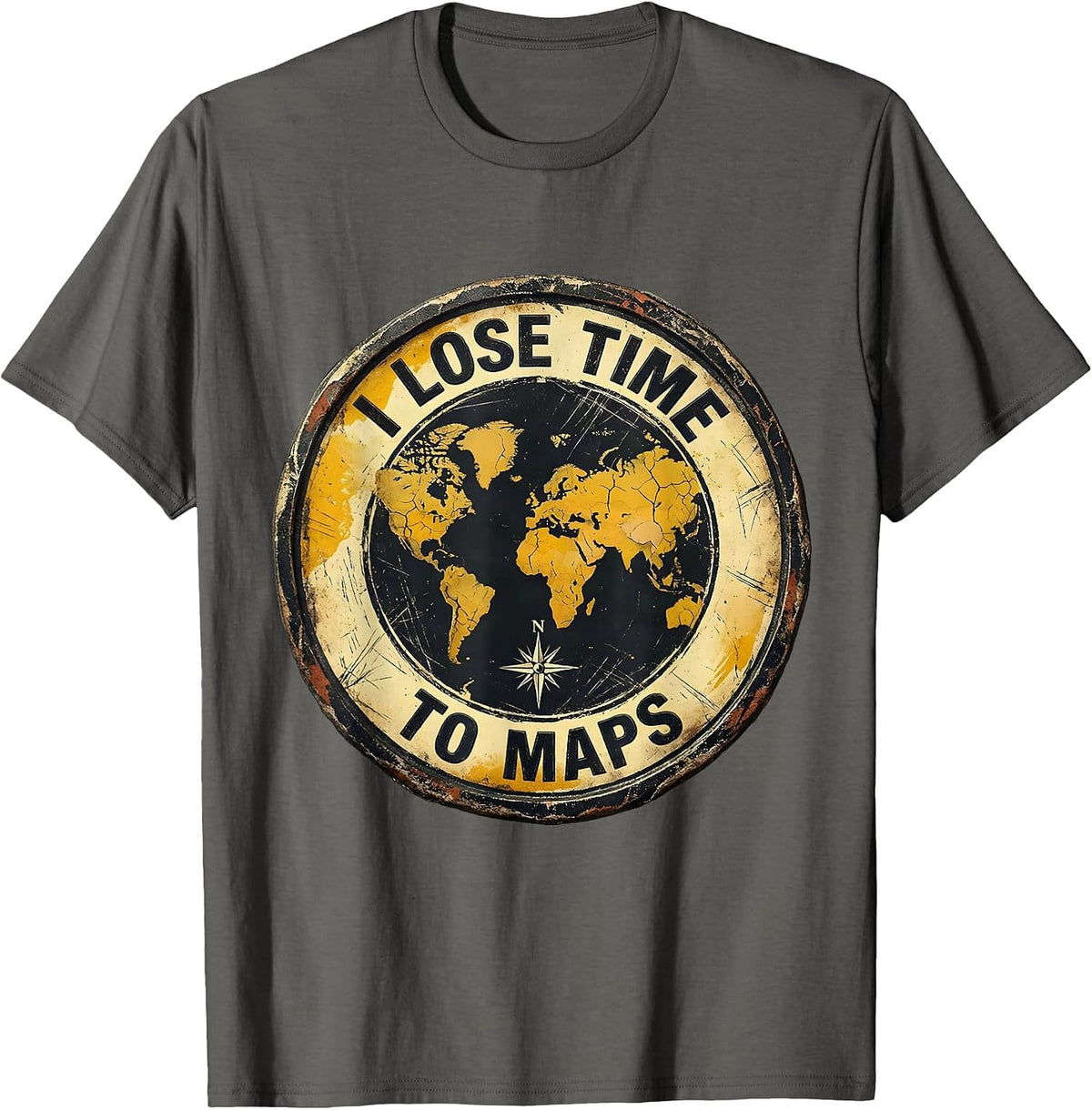 I Lose Time To Maps Funny Geography Teacher Cartographer Map T-Shirt - Asphalt Grey
