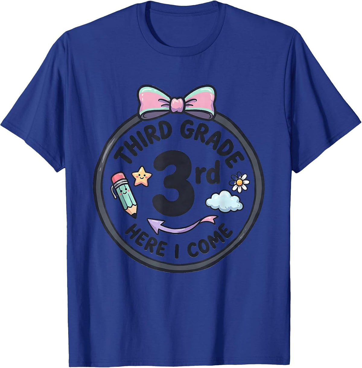 Third Grade Here I Come Kawaii Bow Back to School Girl T-Shirt - Royal Blue