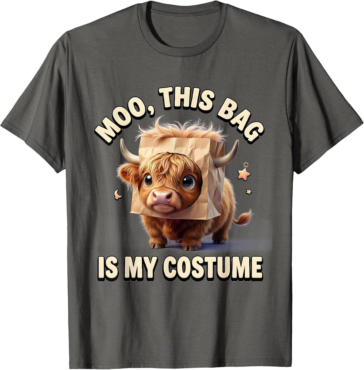 Moo This Bag Is My Costume Cute Kawaii Highland Cow T-Shirt - Asphalt Grey