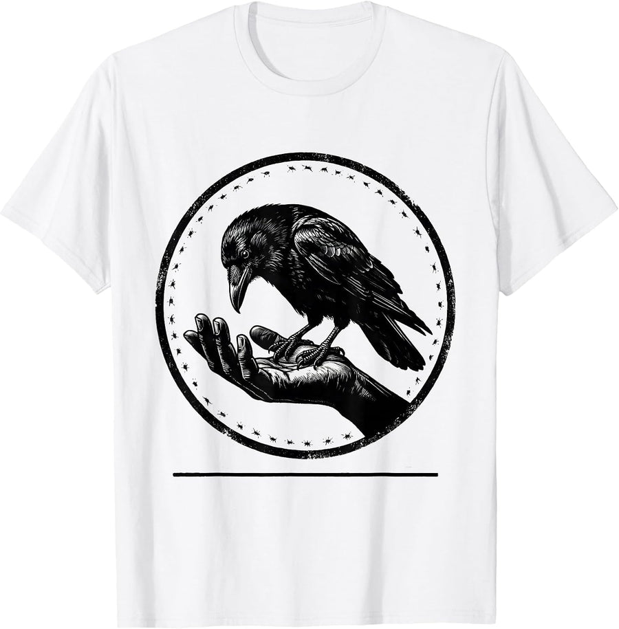 Men's Crow Raven Gothic Silhouette Bird Lover Humor T-Shirt - White