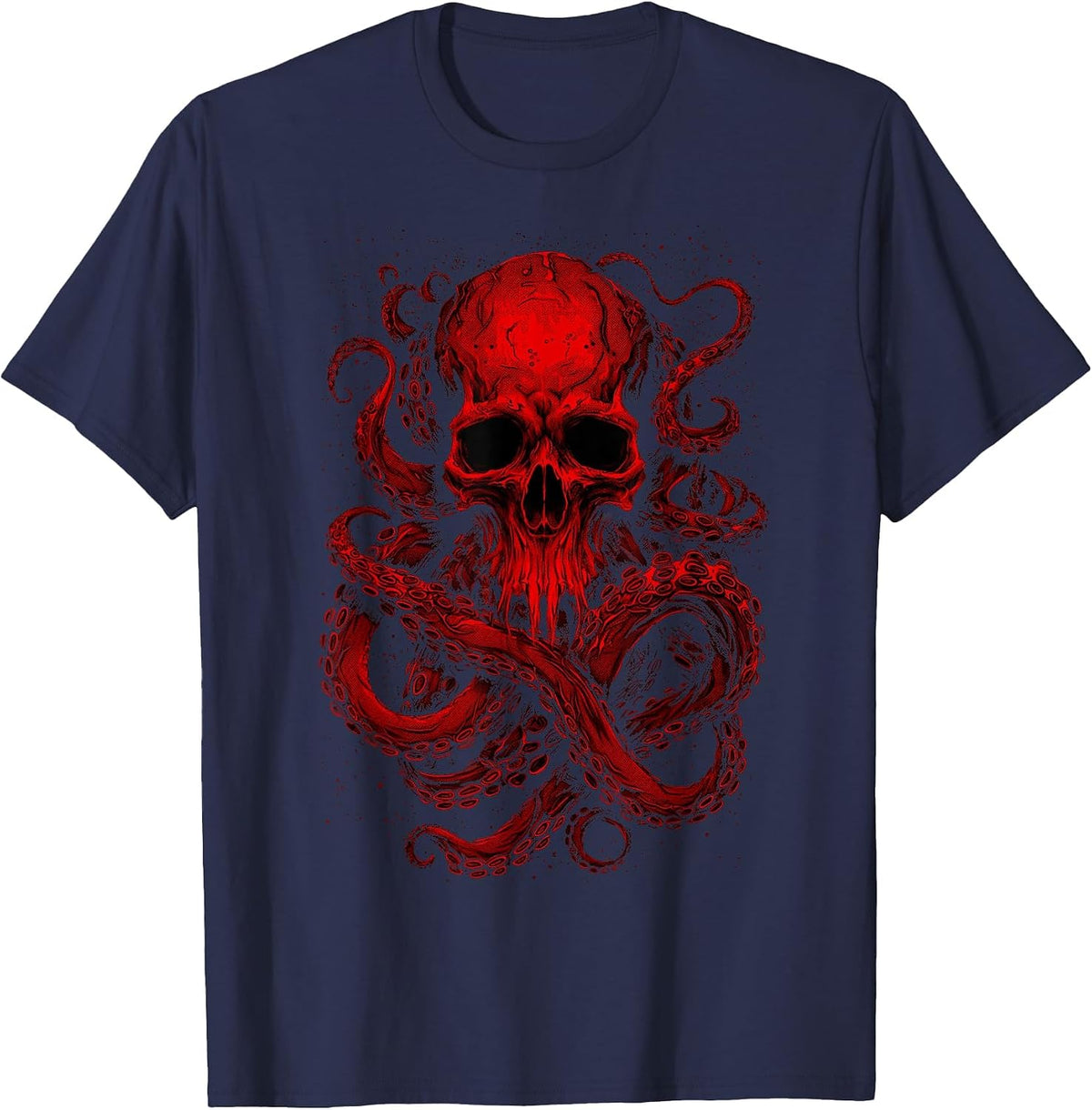 Octopus Skull Monster Red Krakens Cthulhus Cool for Men Boys T-Shirt - Navy Blue