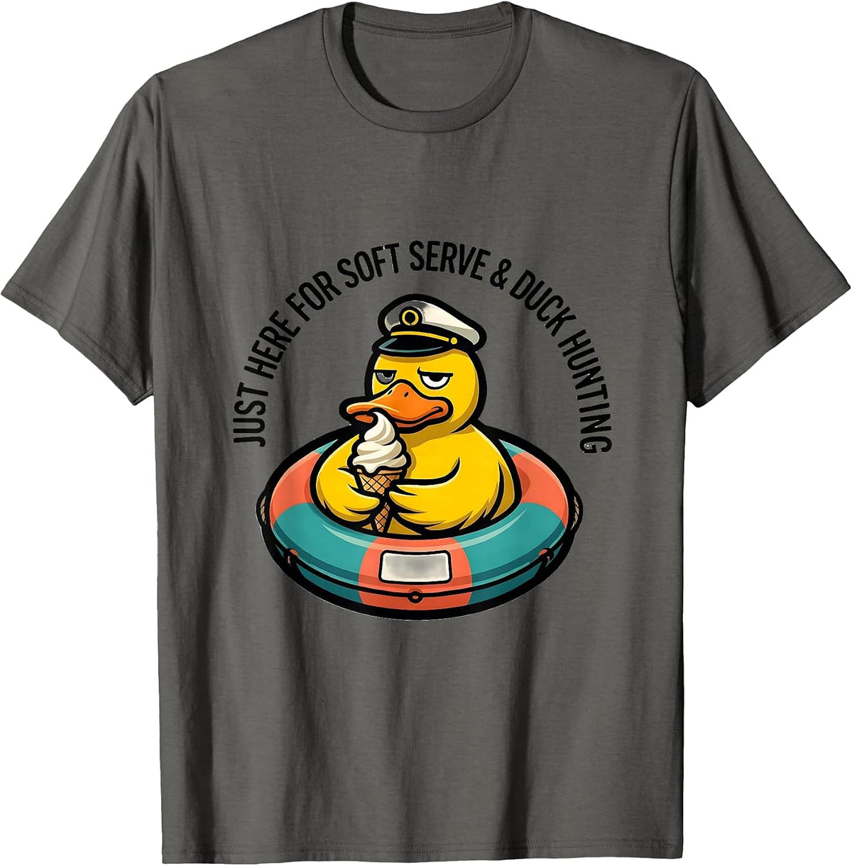 Just Here For Soft Serve & Duck Hunting Funny Cruise T-Shirt - Asphalt Grey