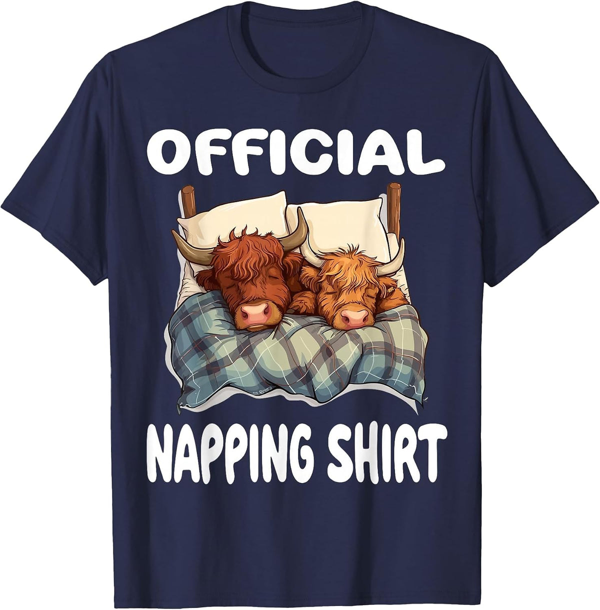 Scottish Highland Cow Official Napping Shirt Pajamas T-Shirt - Navy Blue