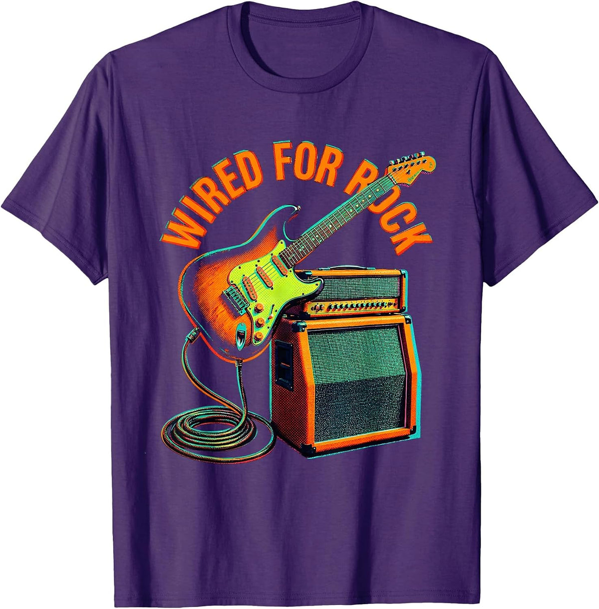 Wired for Rock Bold Rock and Roll Graphic Design T-Shirt - Purple
