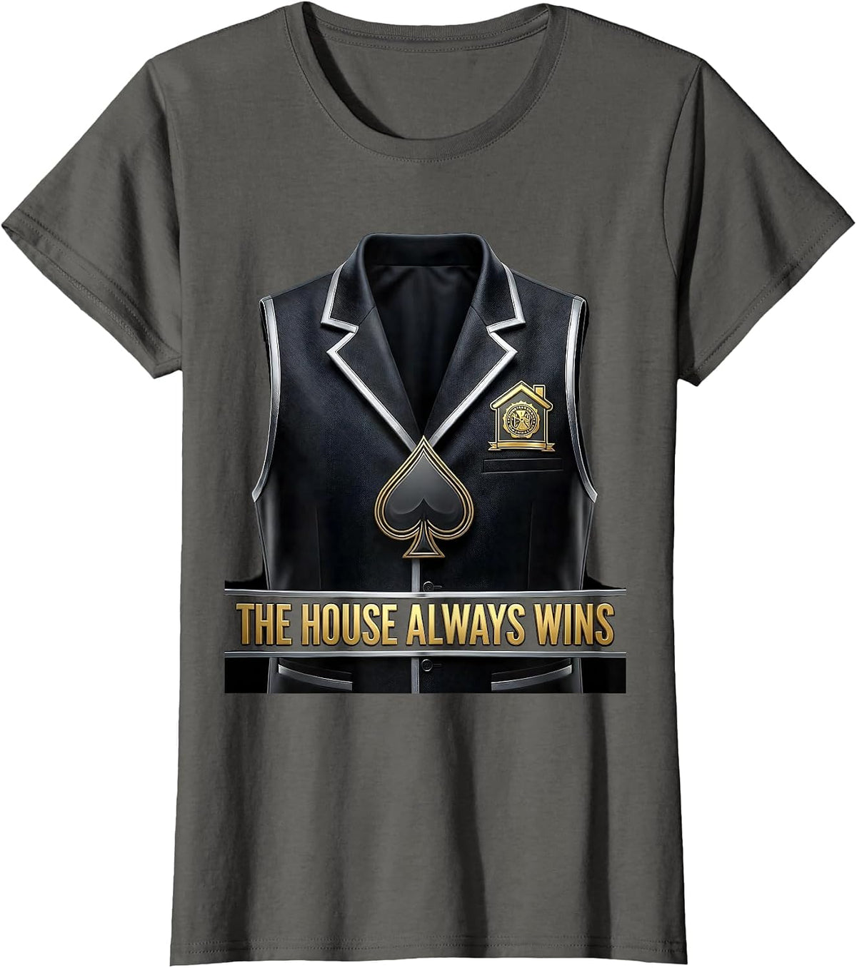Women's The House Always Wins Casino Dealer Poker Costume Halloween T-Shirt - Asphalt Grey
