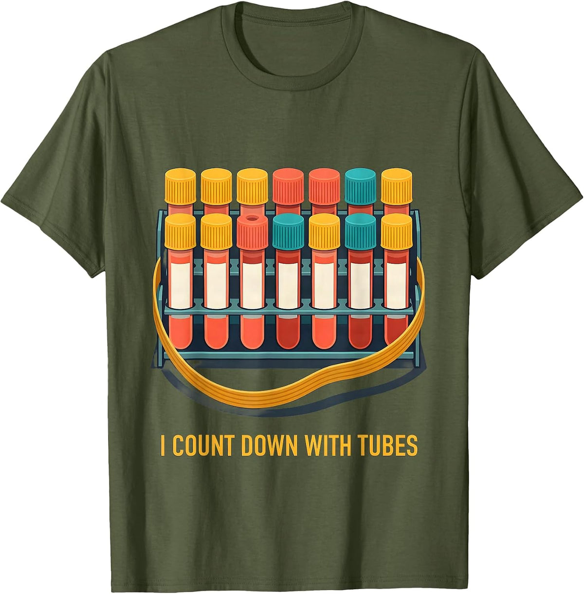 Men's I Count Down With Tubes Funny Phlebotomist Christmas Holiday T-Shirt - Olive Green