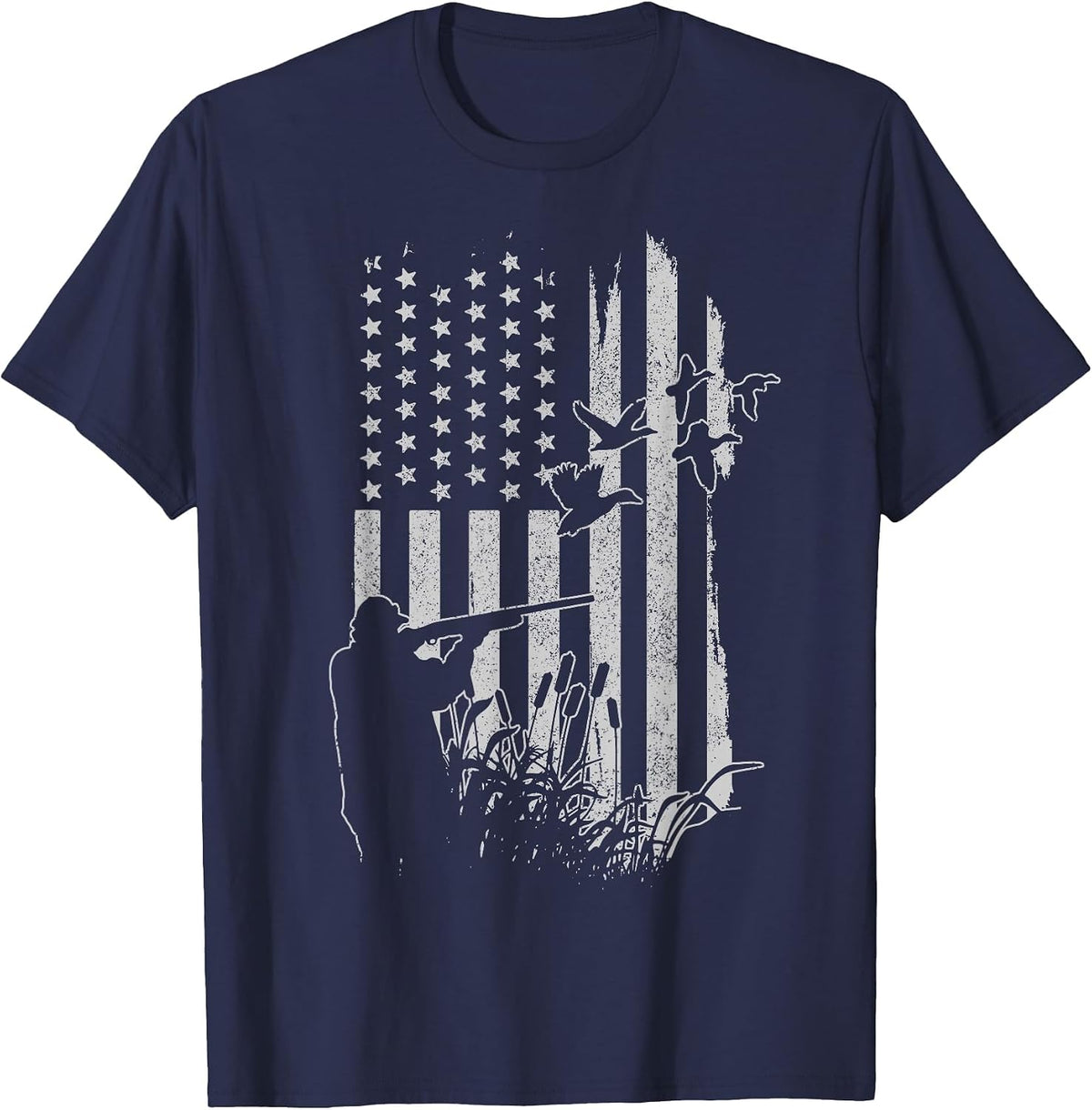 Patriotic Duck Hunting American Flag Duck Hunter T-Shirt - Navy Blue