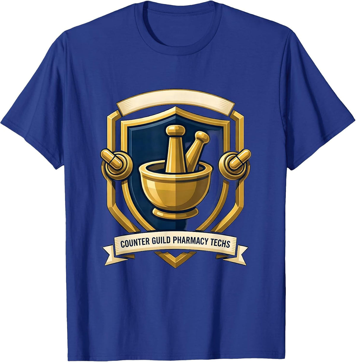 Men's Counter Guild Pharmacy Techs Funny Pharmacy Tech Crew T-Shirt - Royal Blue
